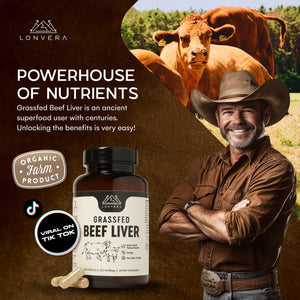Lonvera Grass Fed Beef Liver Capsules for Women and Men – 3000Mg Freeze Dried Desiccated Organs – Nutrient Source for Joints, Bones, Hair, Skin, Nails & Daily Energy – 120 Pasture-Raised Capsules