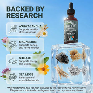 Clean Nutraceuticals Shilajit Drops Liquid | Shilajit Supplement for Men Women with Sea Moss Ashwagandha Zinc Magnesium Boron Fulvic Acid – Himalayan Shilajit Energy Vitality Stamina – 2Oz
