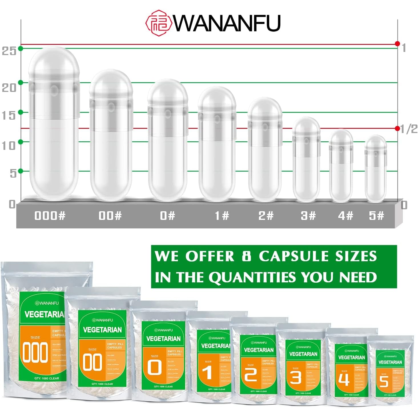 Wananfu Size 4 Empty Capsules Vegetarian (100 Count) Bundle with 2 Micro Lab Spoons, Clear Fillable Veggie Pill Capsules Size 4 for Making Your Own Supplements