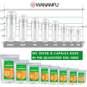 Wananfu Size 4 Empty Capsules Vegetarian (100 Count) Bundle with 2 Micro Lab Spoons, Clear Fillable Veggie Pill Capsules Size 4 for Making Your Own Supplements