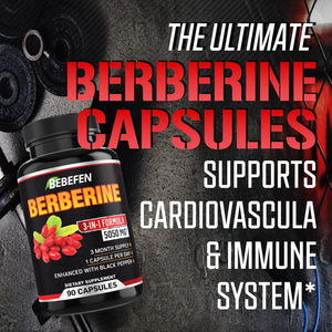 BEBEFEN Berberine Capsules with Black Pepper Extract - 90 Capsules - 3 Month Supply