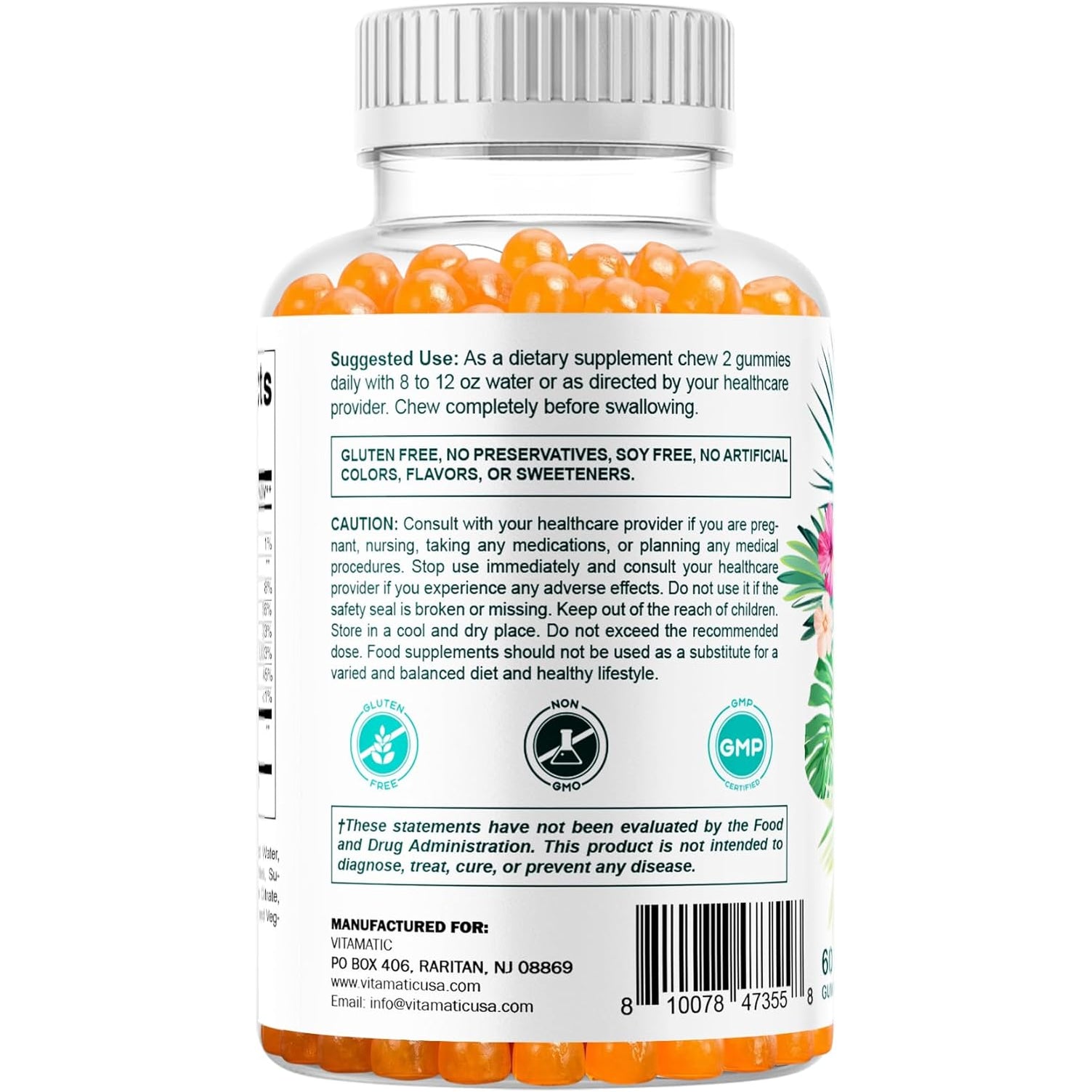 Vitamatic Hydrolyzed Collagen Gummies with Vitamin C, Zinc and Biotin, 200 Mg - Healthy Skin Support - 60 Gummies